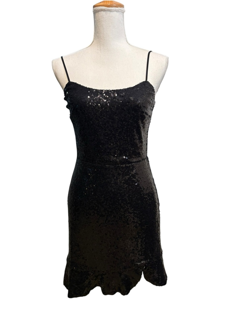 Aqua Black Sequined Mini Dress.  Size M
